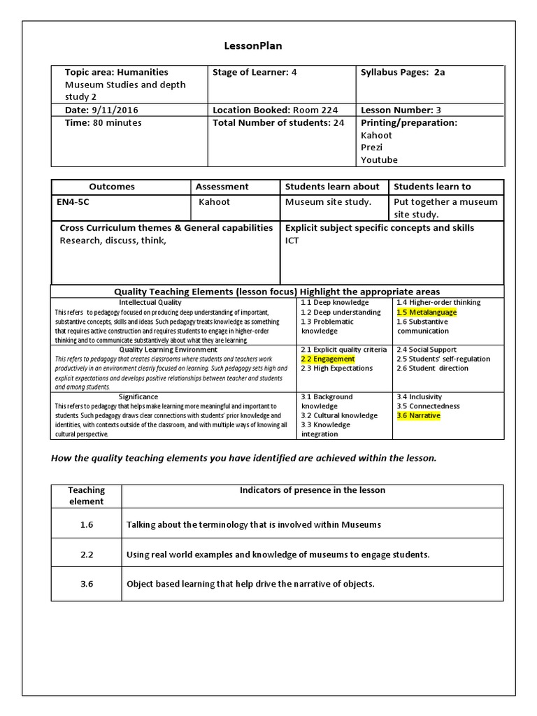 Museum Studies Lesson Plan for Stage 4 | PDF | Educational Technology ...