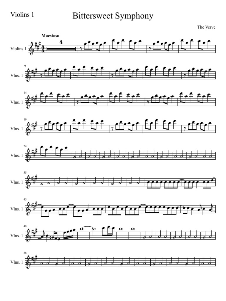 Bittersweet Symphony Violin 1 PDF Bowed Instruments Continuous