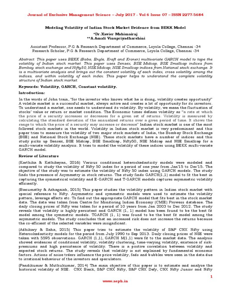 Indian Stock Market Volatility Analysis | PDF | Volatility (Finance ...