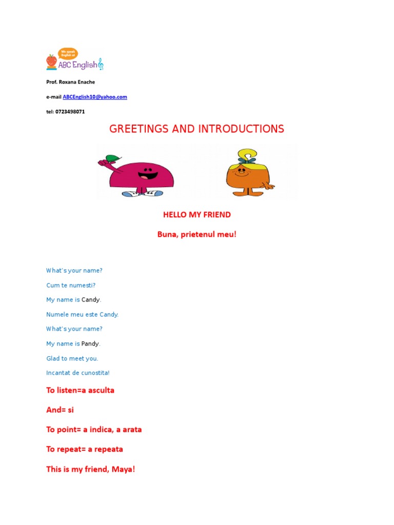 Greetings and Introductions in English | PDF | Language Arts ...