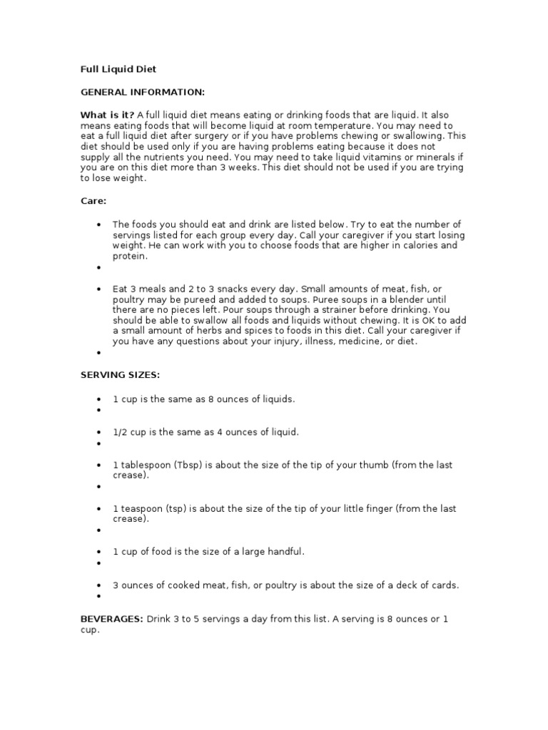 Full Liquid Diet PDF Dieting Weight Loss