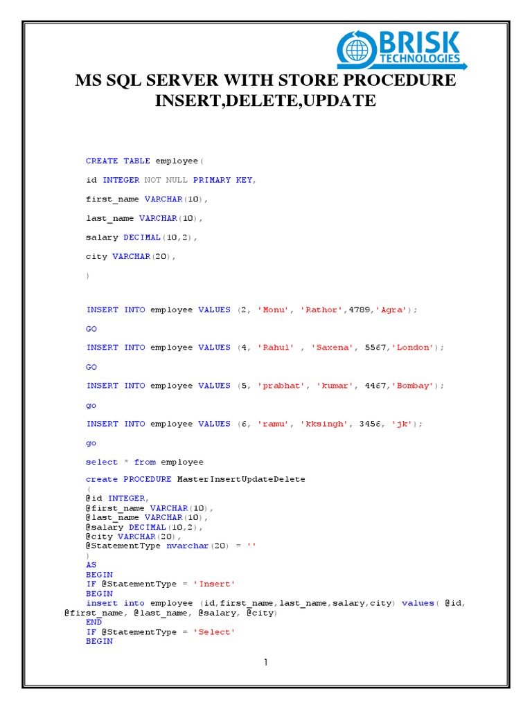 Managing Data Through Stored Procedures: Examples of Inserting ...