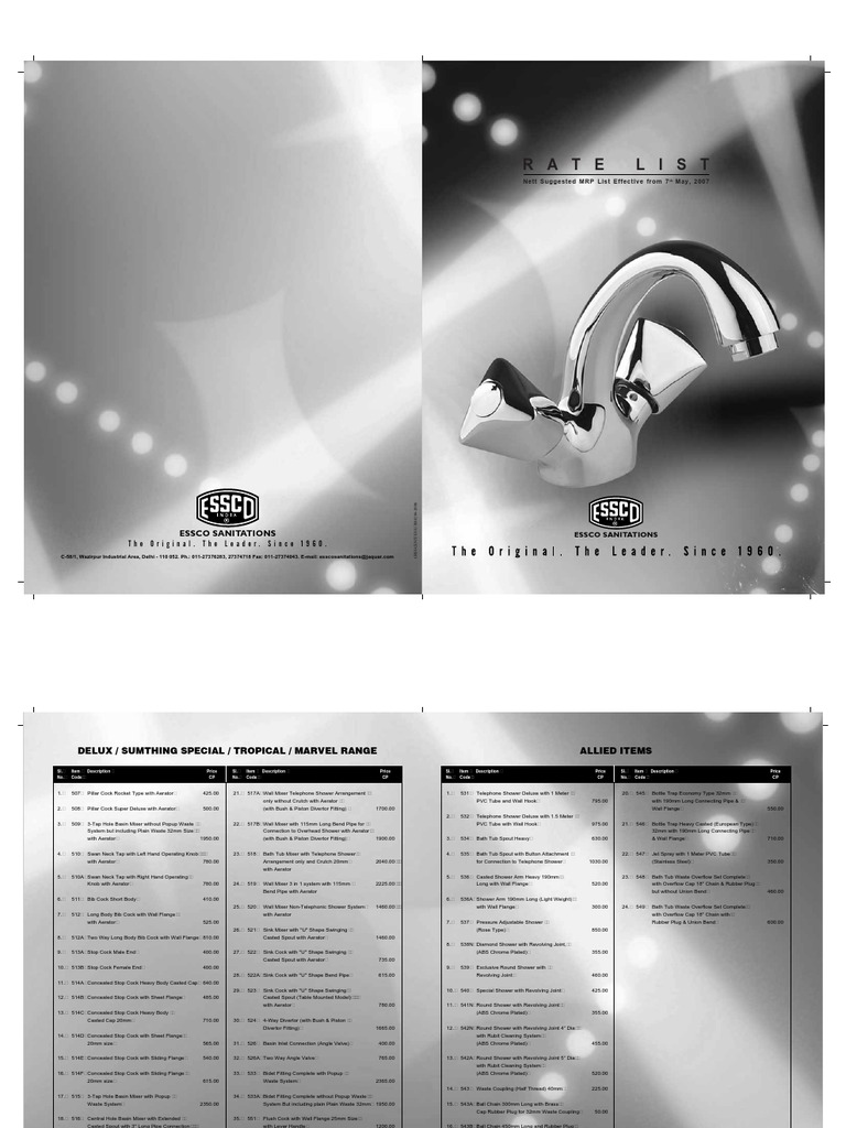 ESSCO Pricelist | PDF | Tap (Valve) | Shower