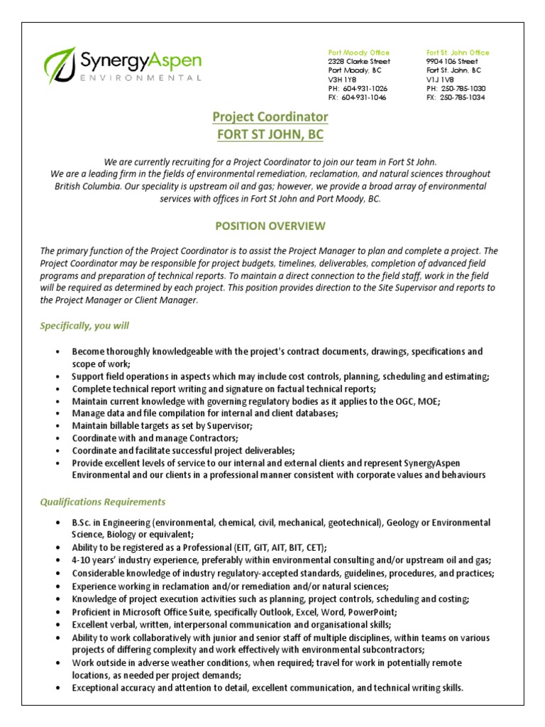 Job Posting PC FSJ 2017 V2 | PDF | Project Manager | Science