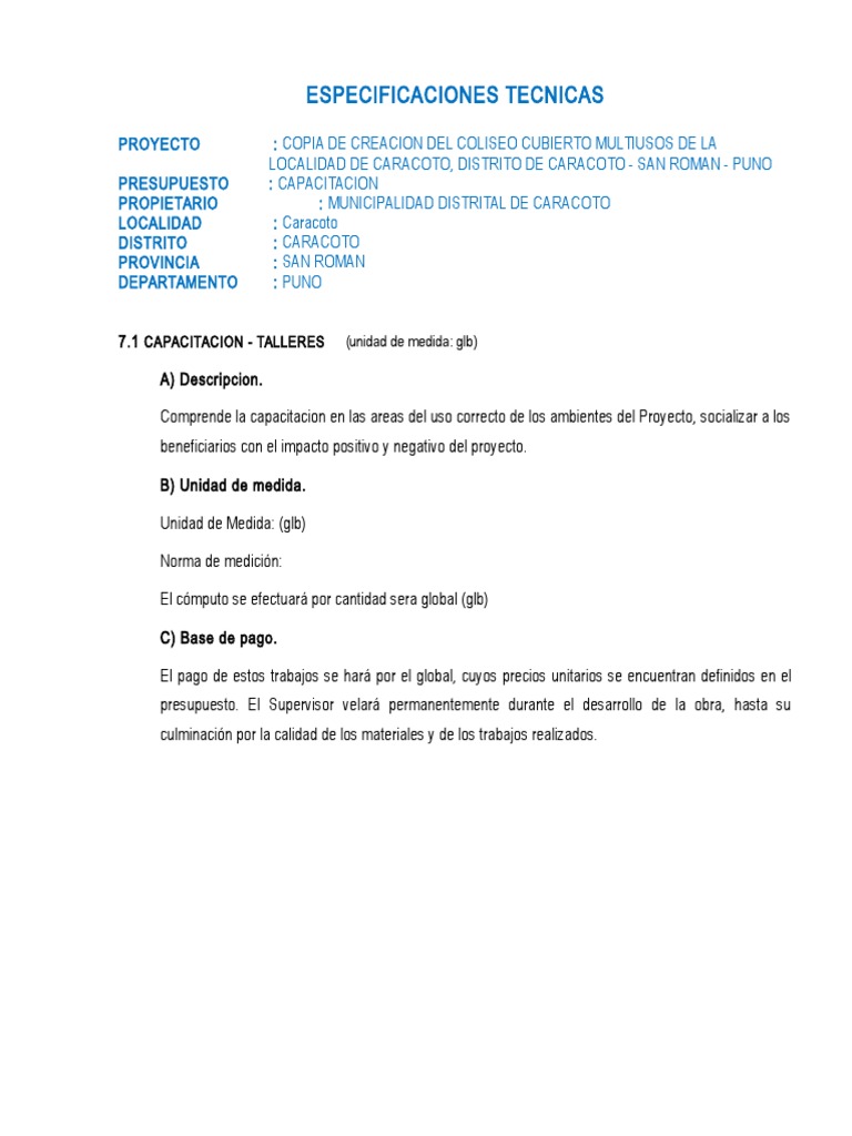 Ejemplos de Especificaciones Técnicas PDF Tecnología