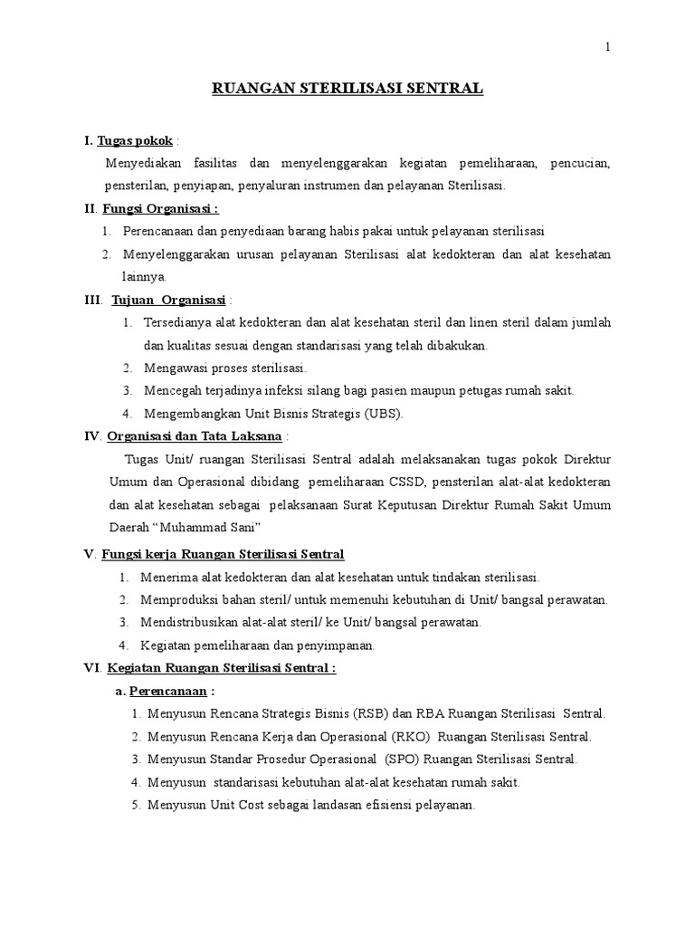 Tugas dan Fungsi Ruangan CSSD | PDF | Teknologi & Rekayasa