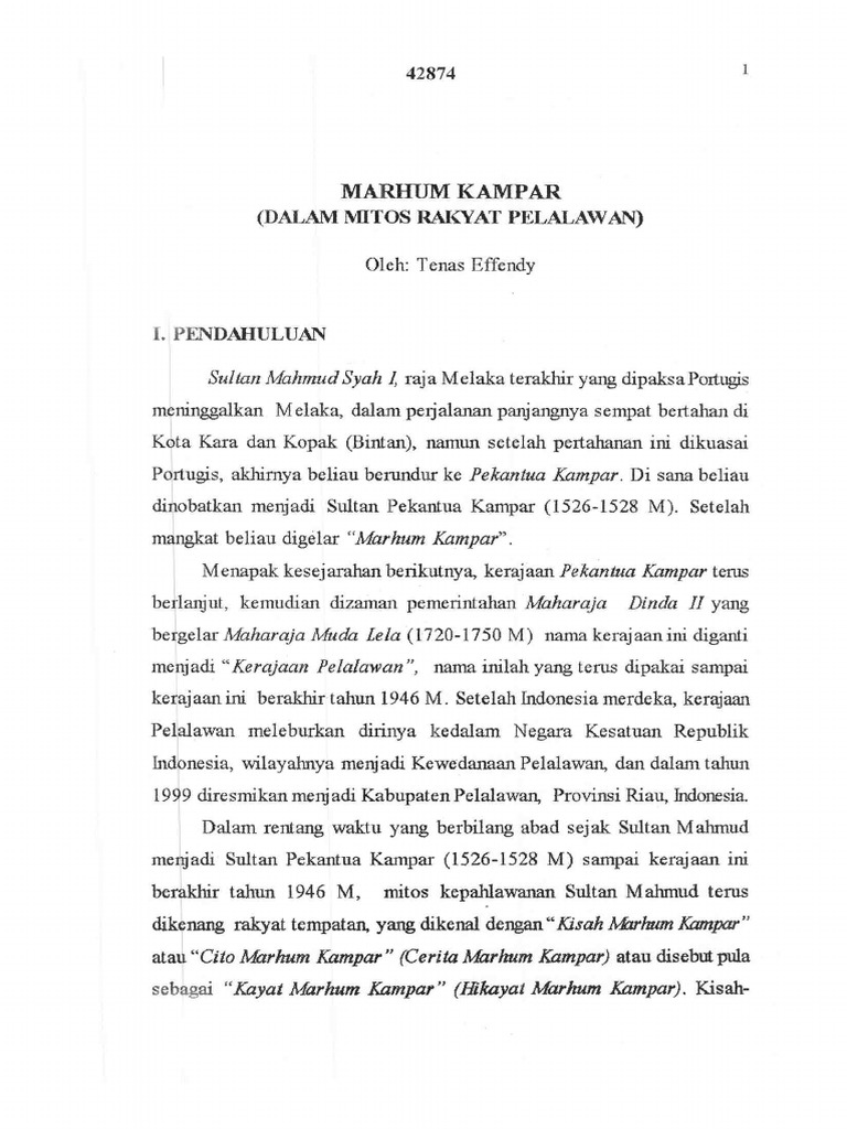 Marhum Kampar.. Dalam Mitos Rakyat Palalawan by Almarhum Tenas Effendy ...