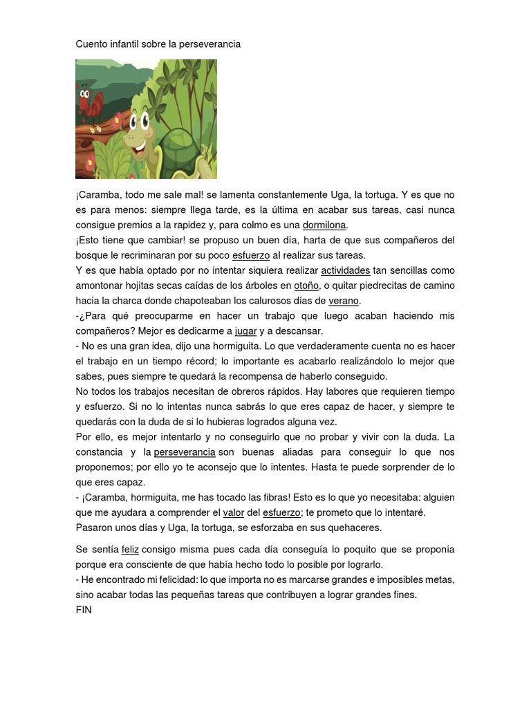 Cuento Infantil sobre la Perseverancia | PDF | Ocio