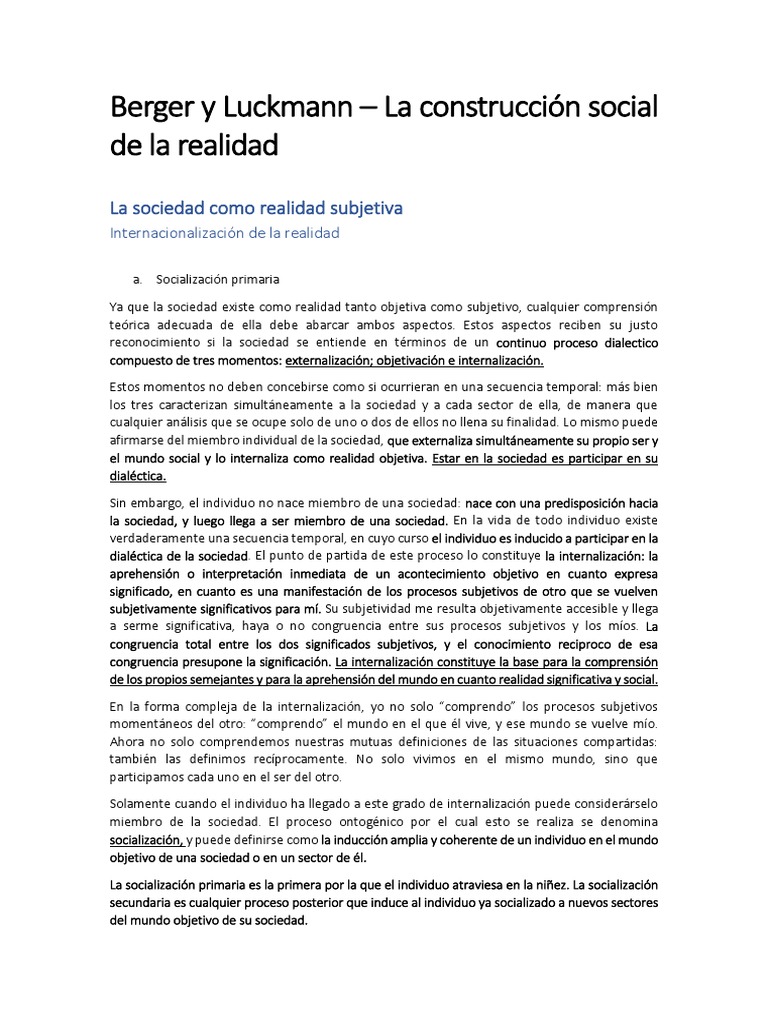 Berger y Luckmann La Construcción Social