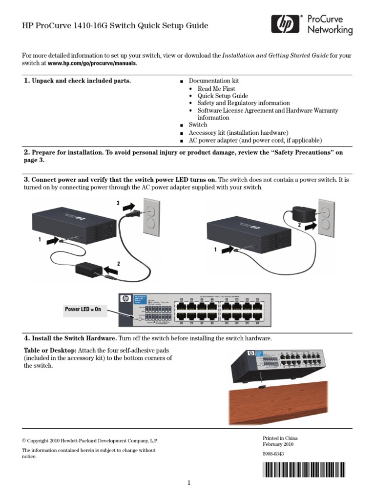 HP Procurve 1410-16G Switch Quick Setup Guide: Qsg-1410-16G-Feb2010.Fm ...