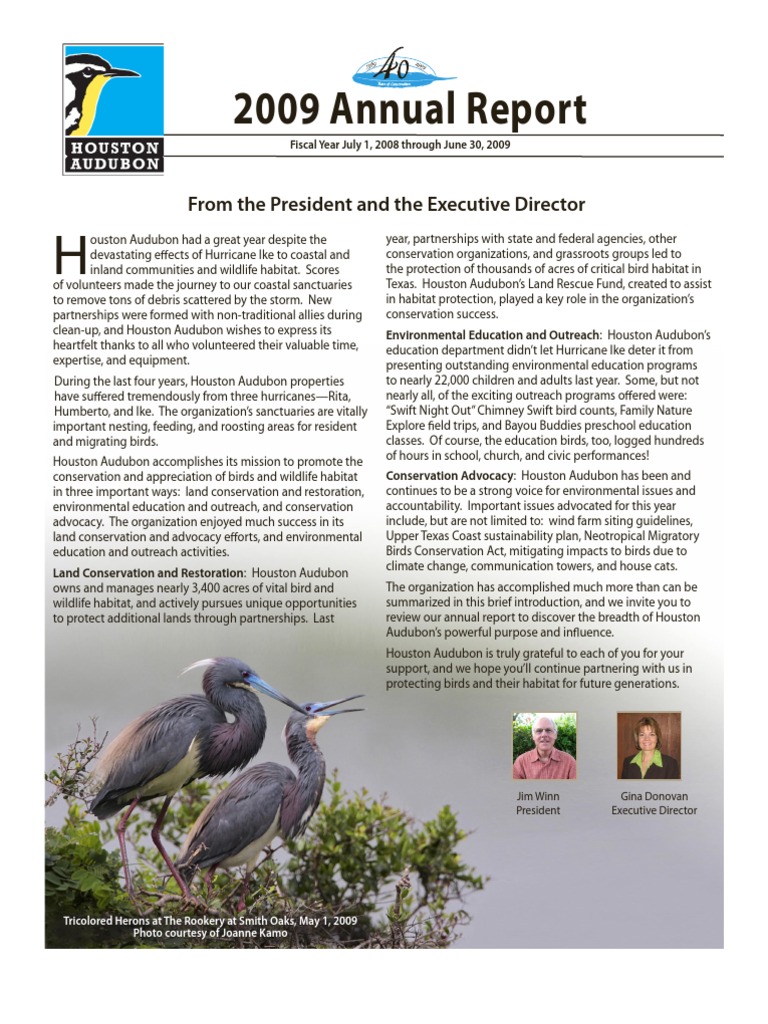 2009 Annual Report Houston Audubon Society Houston Conservation