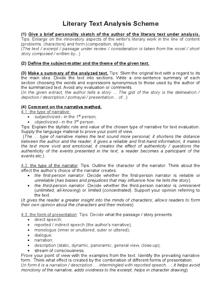 Literary Text Analysis Scheme Narration Plot (Narrative)
