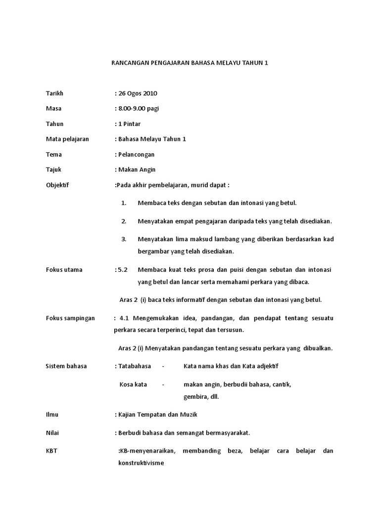 Contoh Rancangan Pengajaran Harian Bahasa Melayu Pdf