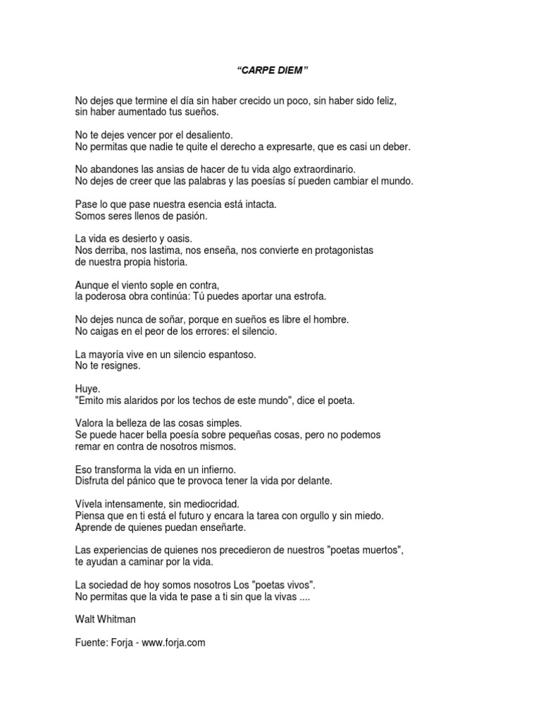 Carpe Diem - Walt Whitman | PDF | Arte | Poesía