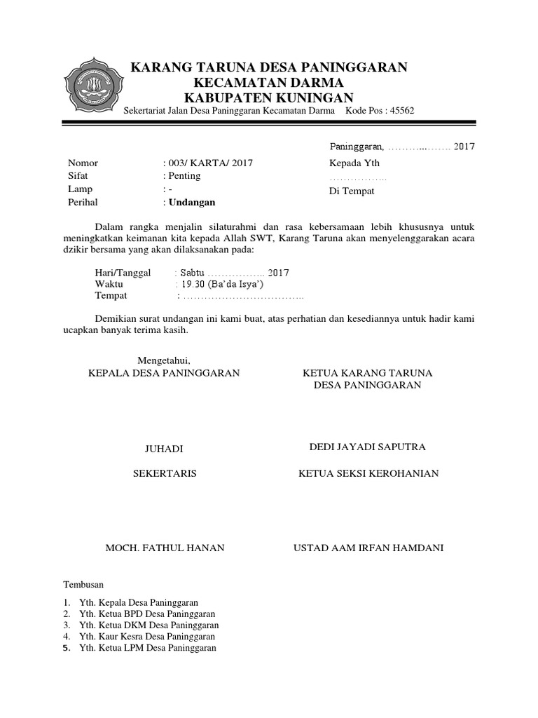 Surat Undangan Dzikir