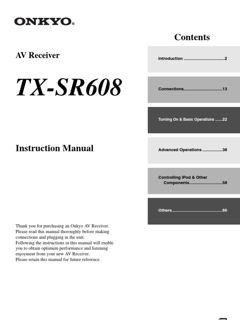 Manual Onkyo TX-SR608 | Hdmi | Electronics