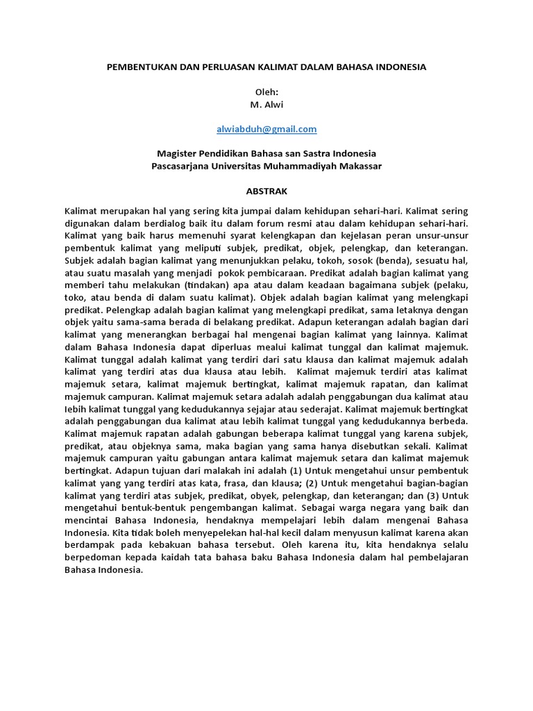 Tugas Abstrak Pembentukan Dan Perluasan Kalimat Dalam Bahasa Indonesia