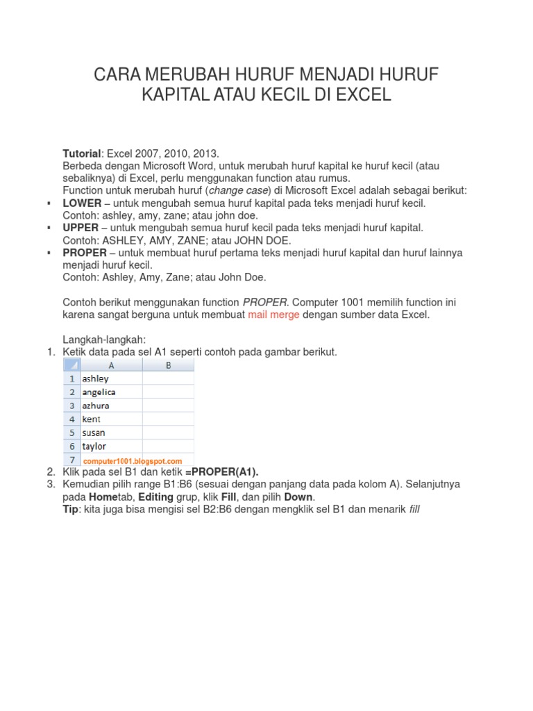 Cara Merubah Huruf Menjadi Huruf Kapital Atau Kecil Di Excel Pdf