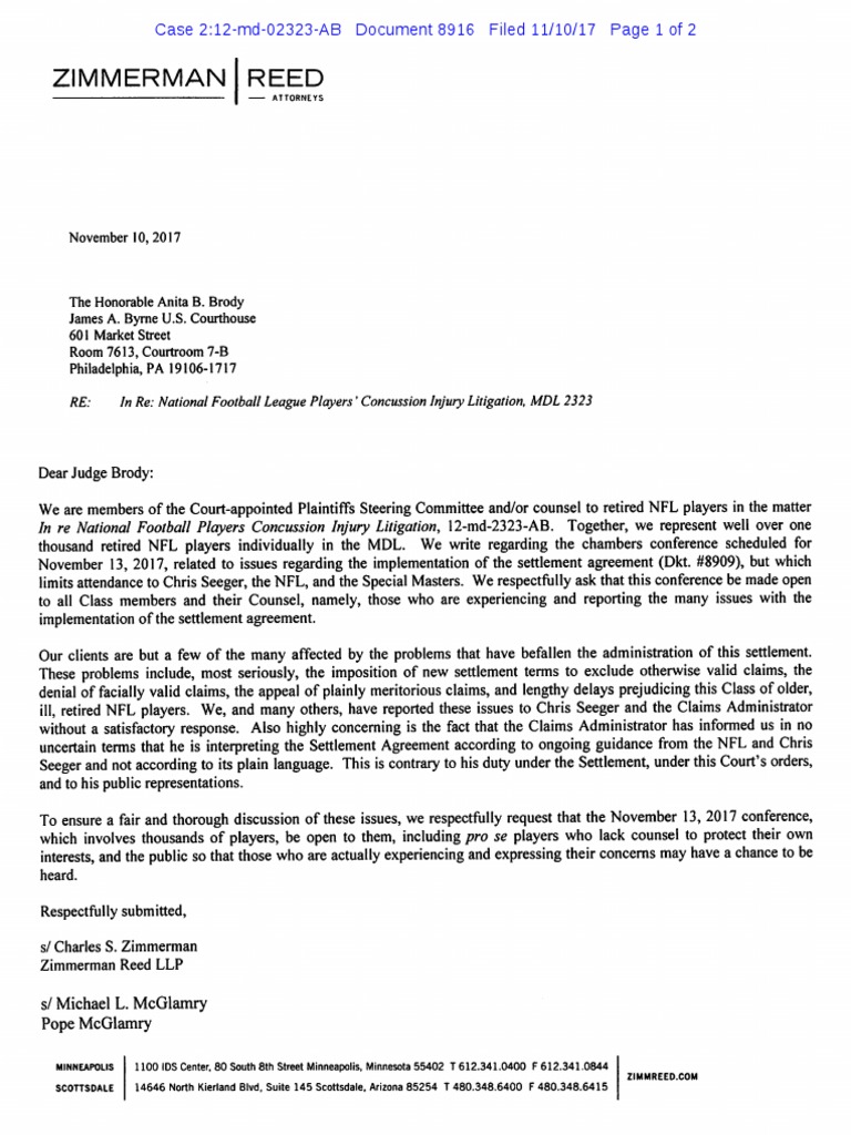 Joint Counsel Letter From Zimmerman Reed RE Closed Hearing PDF