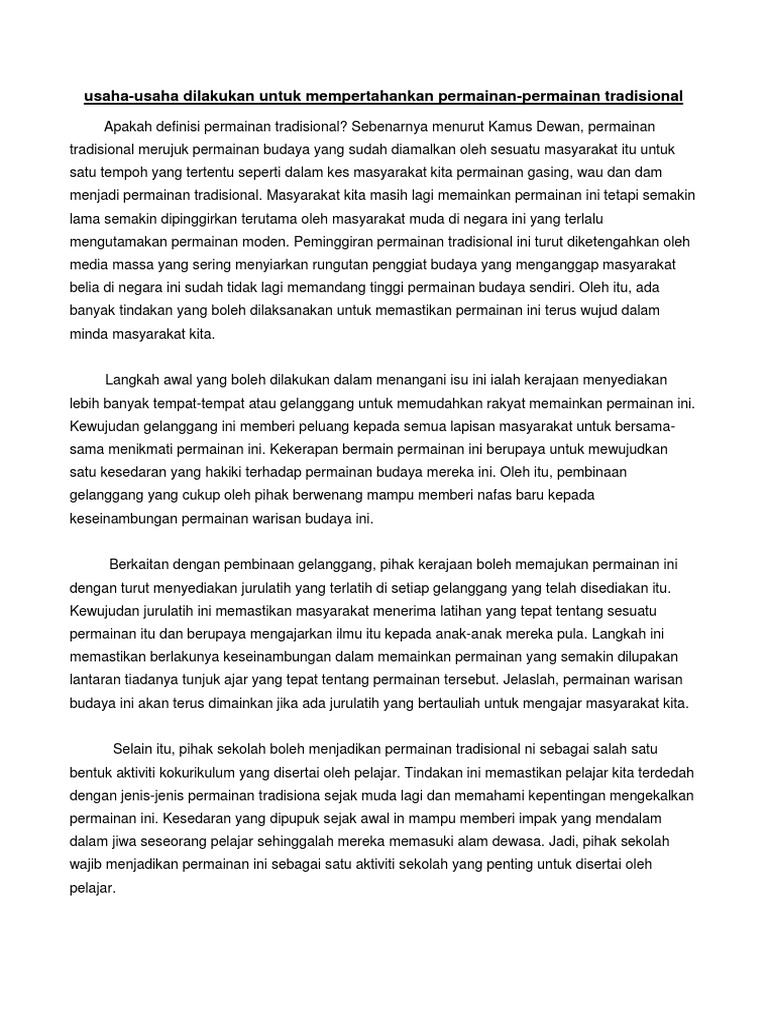 Usaha Usaha Dilakukan Untuk Mempertahankan Permainan Permainan Tradisional Pdf
