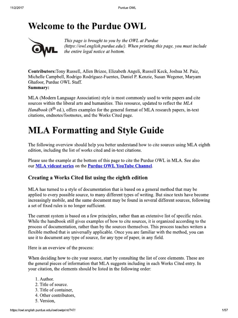Purdue OWL MA Formatting