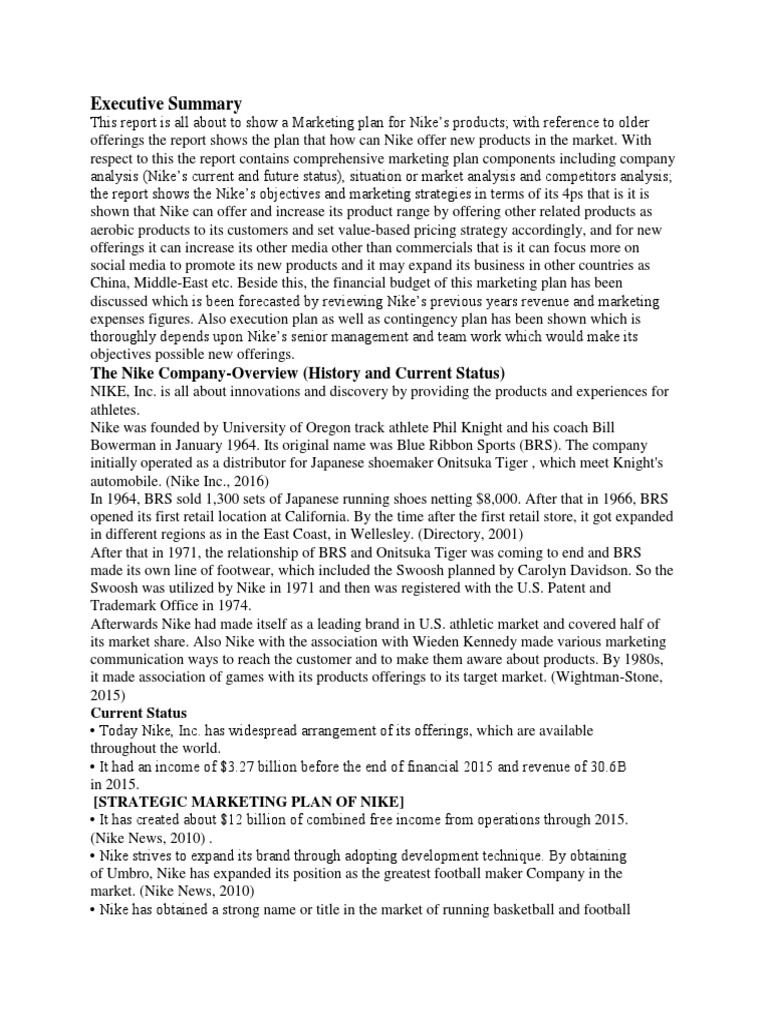 Executive Summary Nike's PDF Nike Business Economics