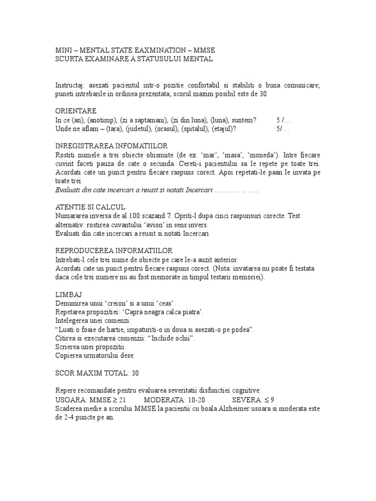 Mini - Mental State Examination - Mmse | PDF