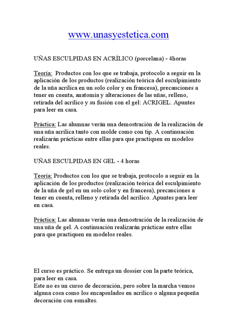 Temario Cursos Unas Gel y Curso Acrilico | PDF | Clavo (anatomía)
