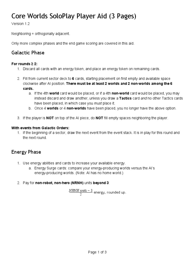 Core Worlds SoloPlay Guide | PDF | Gaming | Tabletop Games