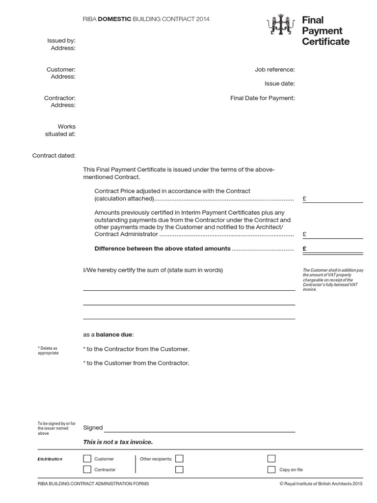 Final Payment Certificate Domestic | Receipt | Invoice