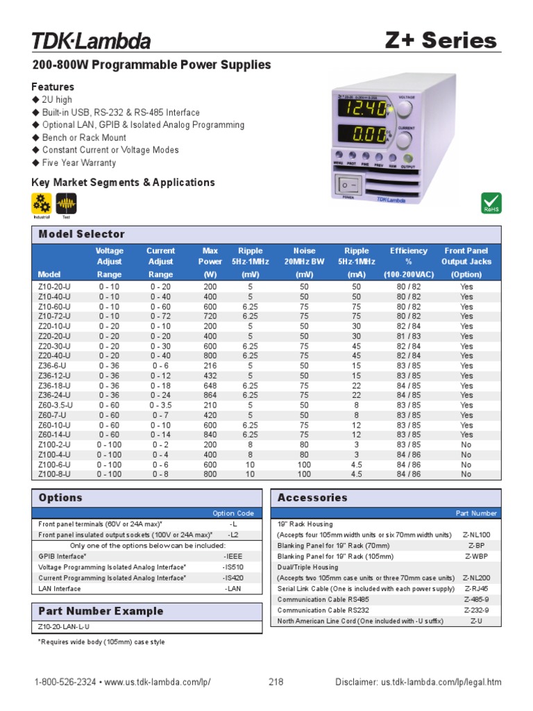 TDK LAMBDA 200-800W Programmable Power Supplies | PDF | Power Supply ...