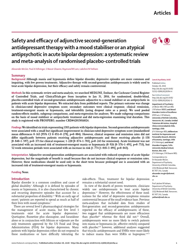 Efficacy of Antidepressants in Bipolar Depression | PDF ...