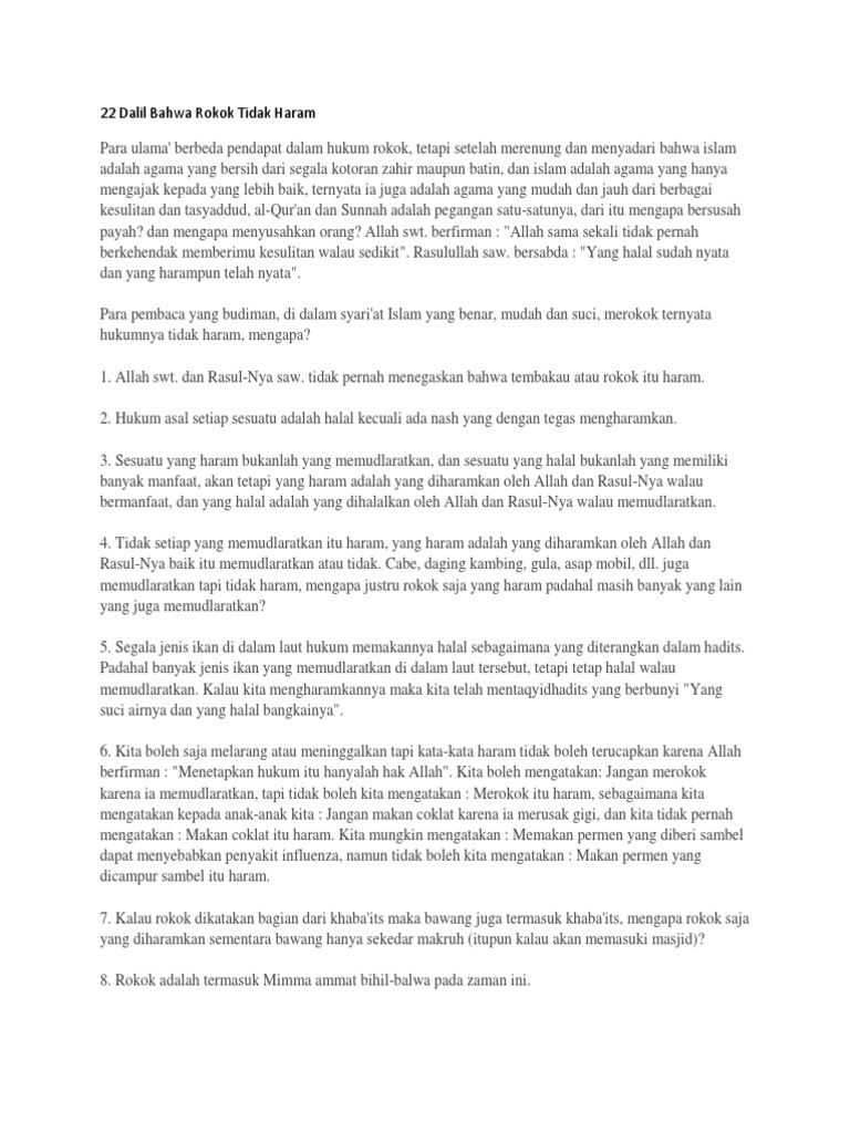 22 Dalil Bahwa Rokok Tidak Haram Pdf