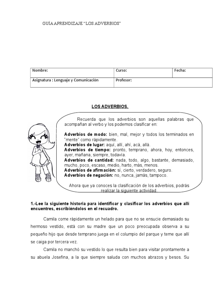 Actividades de Adverbios para Sexto Grado | PDF | Adverbio | Ocio
