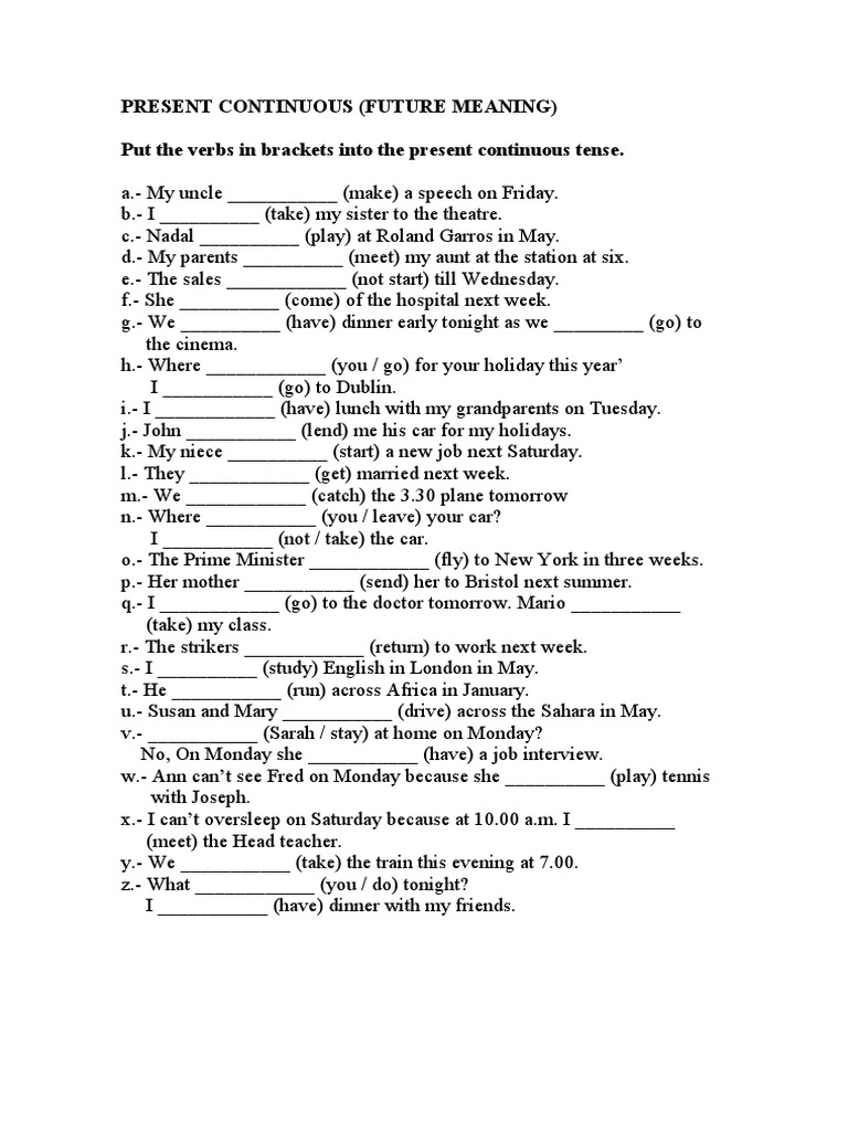 Present Continuous For Future Exercises Pdf