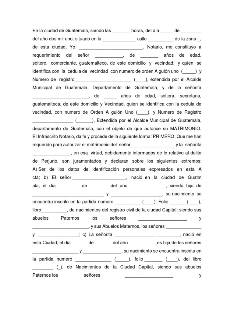 Ejemplo de Carta de Matrimonio Matrimonio Justicia
