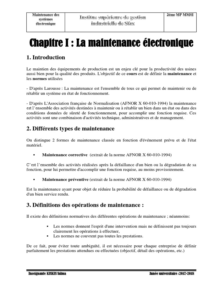 Niveaux de maintenance AFNOR expliqués | PDF | Calibrage | Ingénierie