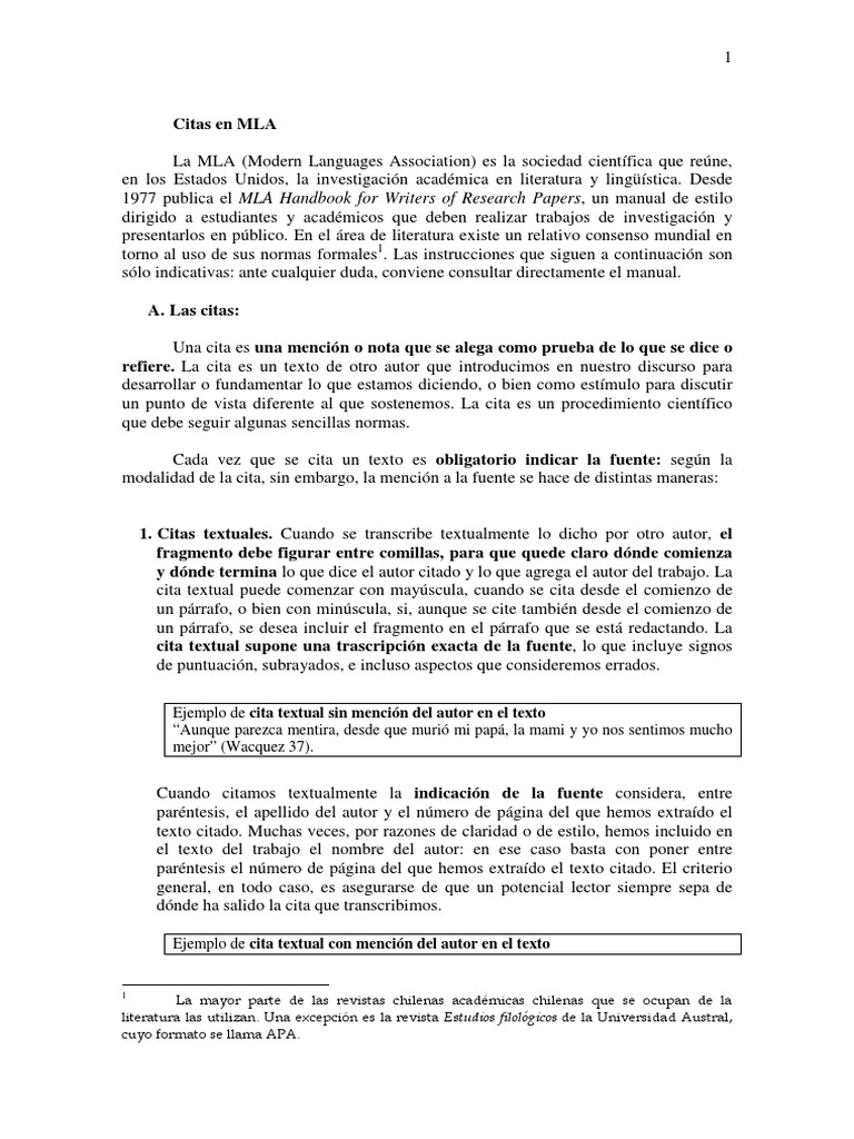 Ejemplos de citas en formato MLA | PDF | Comillas | Soporte