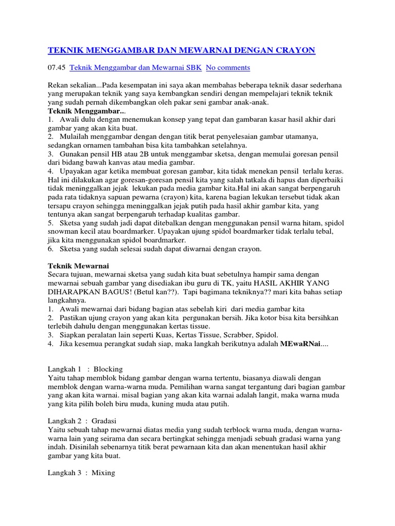 Teknik Menggambar Dan Mewarnai Dengan Crayon
