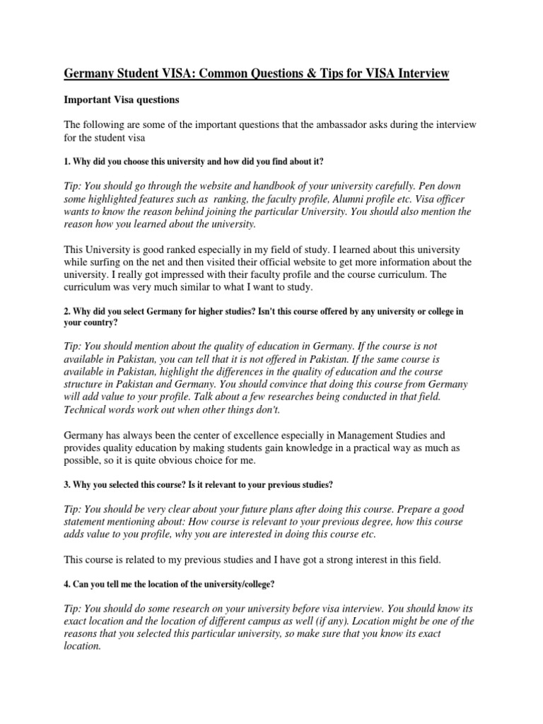 Germany Student VISA: Common Questions & Tips For VISA Interview | PDF ...