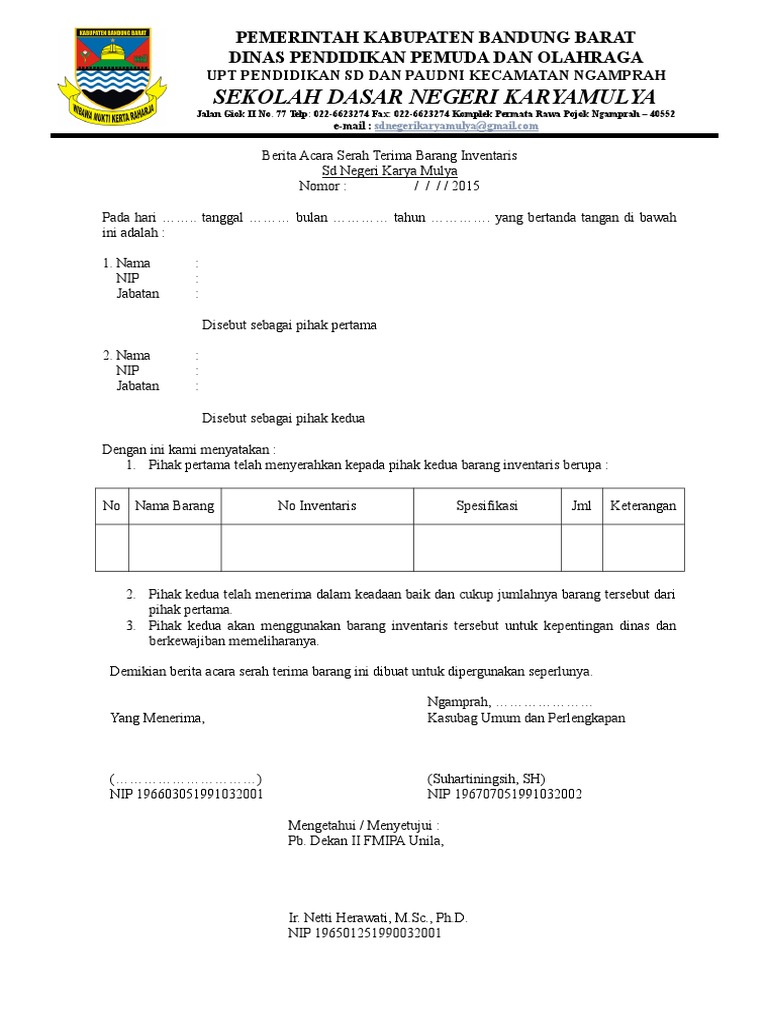 Surat Serah Terima Barang Inventaris