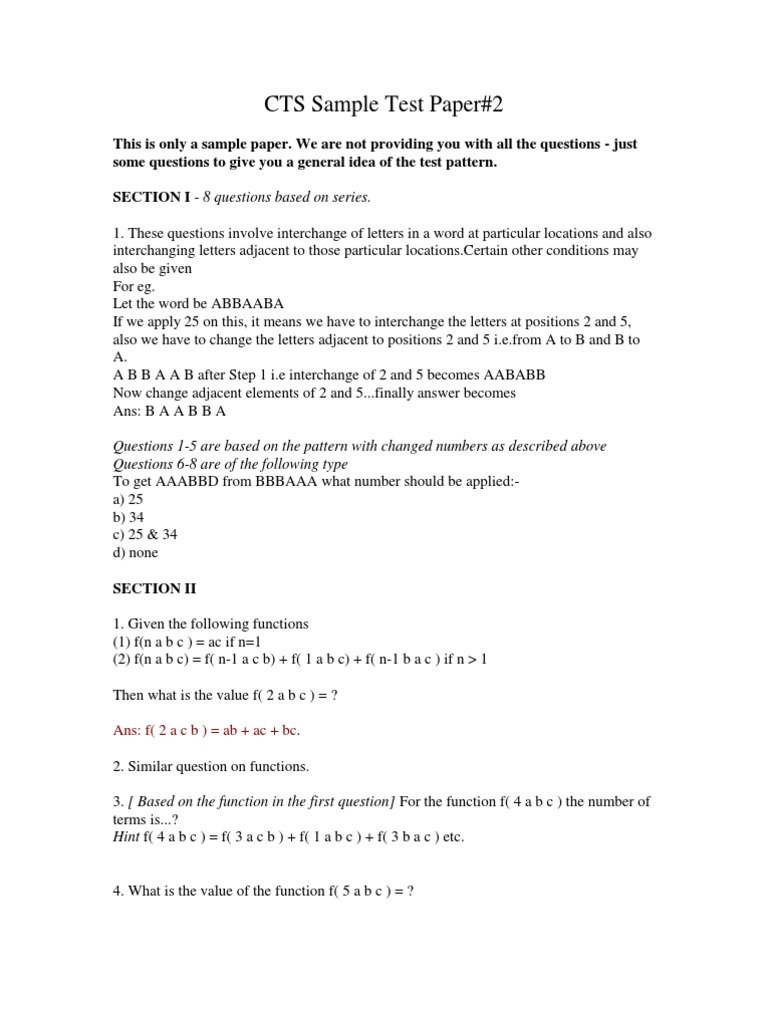 CTS Sample Test Paper Overview | PDF