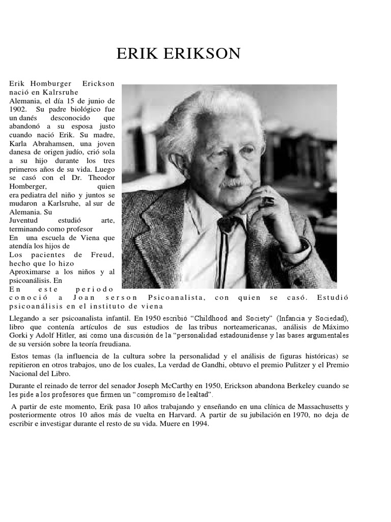 Erik Erikson Sicología y ciencia cognitiva Conceptos psicologicos