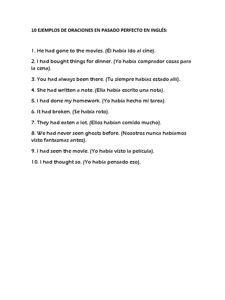 10 Ejemplos de Oraciones en Pasado Perfecto en Inglés