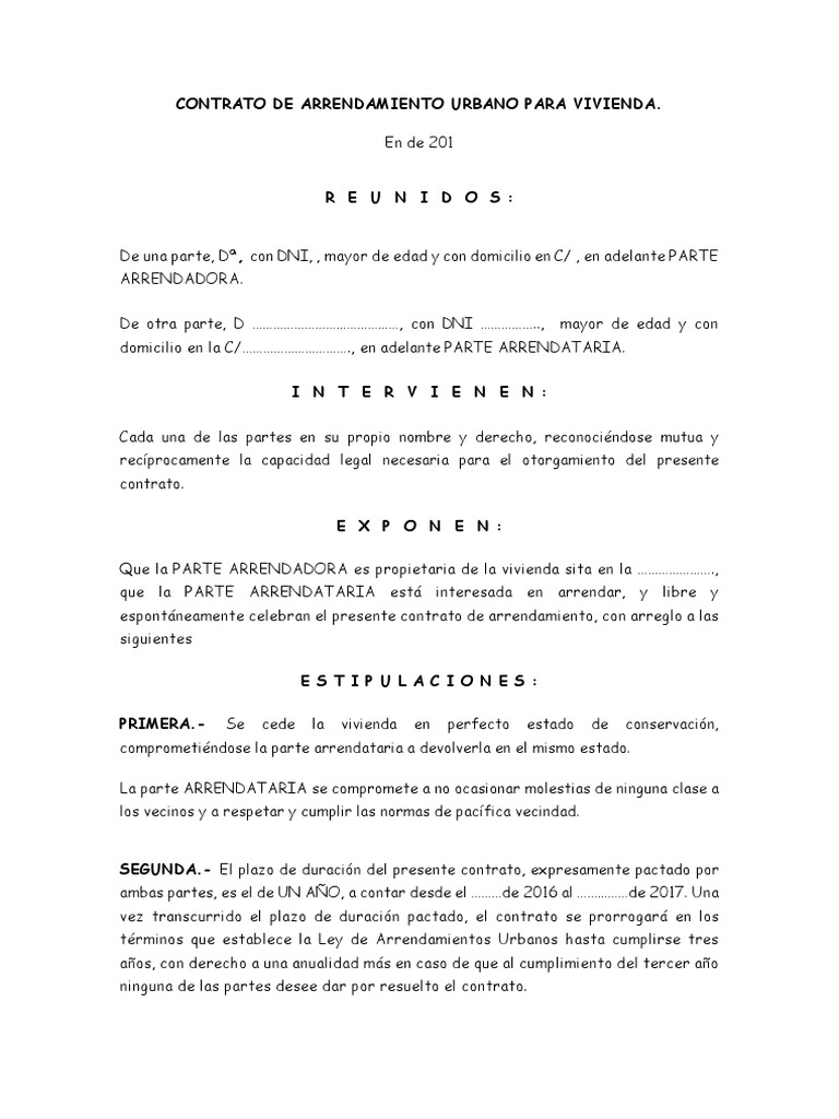 Contrato de Arrendamiento Urbano Para Vivienda Pagos