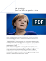 Merkel Pide a Paises Industrializados Liderar Proteccion Al Medio Ambiente