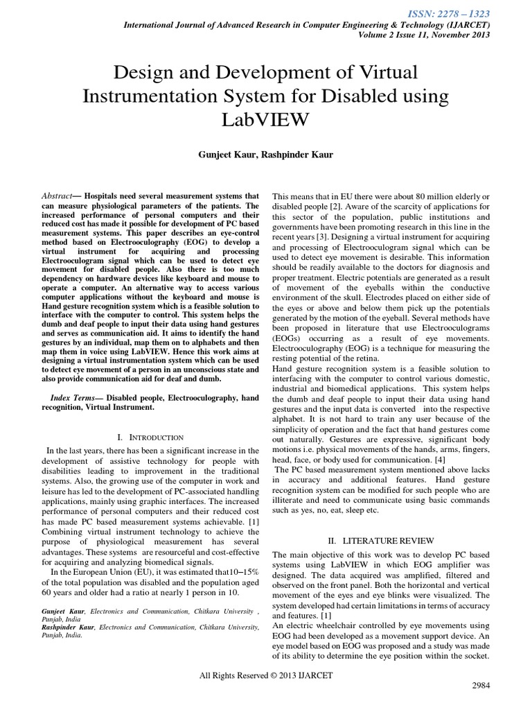 Design and Development of Virtual Instrumentation System For Disabled