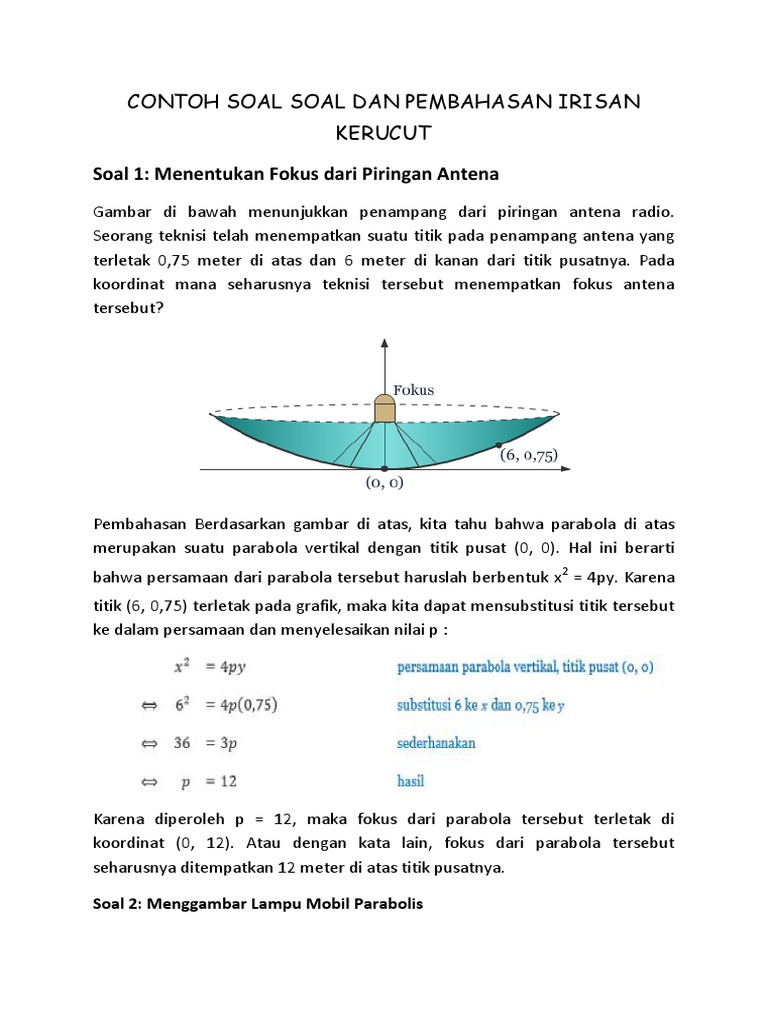 Contoh Soal Irisan Kerucut Parabola Dan Pembahasannya