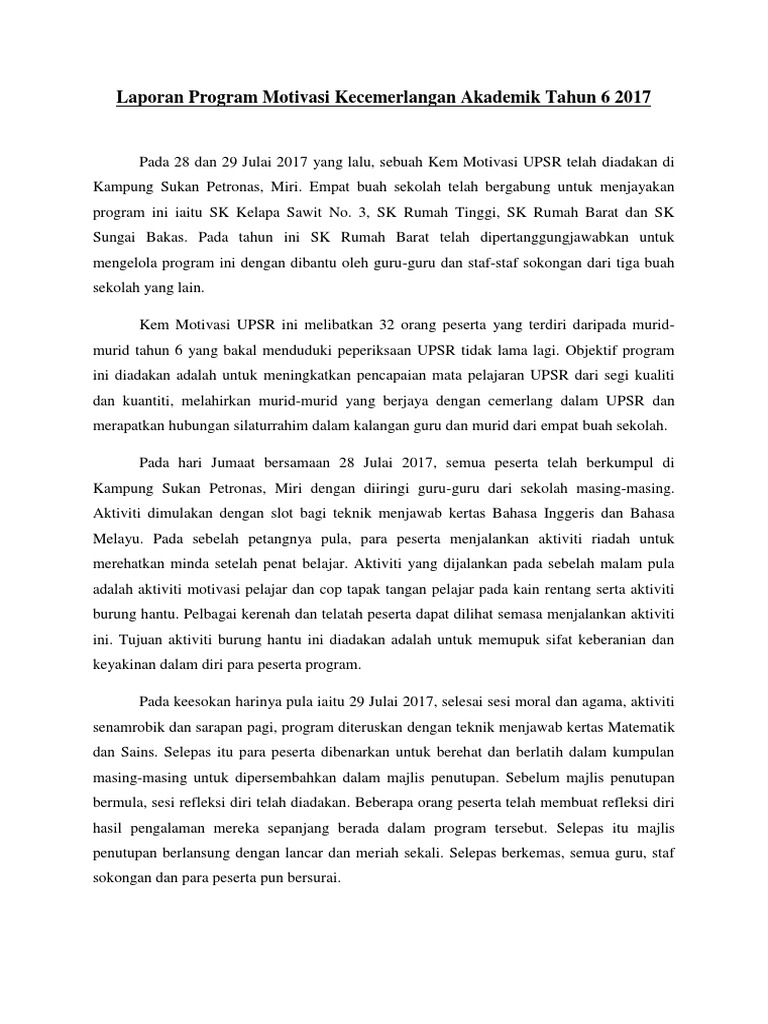 Laporan Kem Motivasi Upsr 2017 Pdf