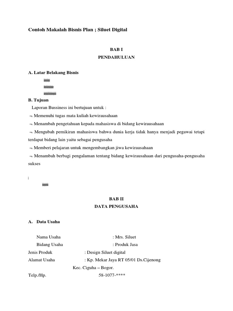 Contoh Makalah Bisnis Plan